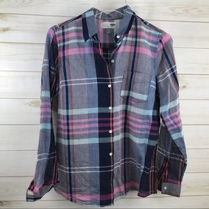 Charcoal and pink plaid button down